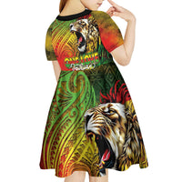 Hawaiian Reggae Kid Short Sleeve Dress Jawaiian One Love-Tribal Tatoos and Rastafari Lion LT03 - Polynesian Pride