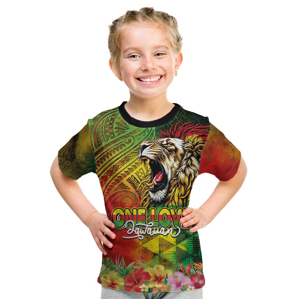 Hawaiian Reggae Kid T Shirt Jawaiian One Love-Tribal Tatoos and Rastafari Lion LT03 Multicolor - Polynesian Pride