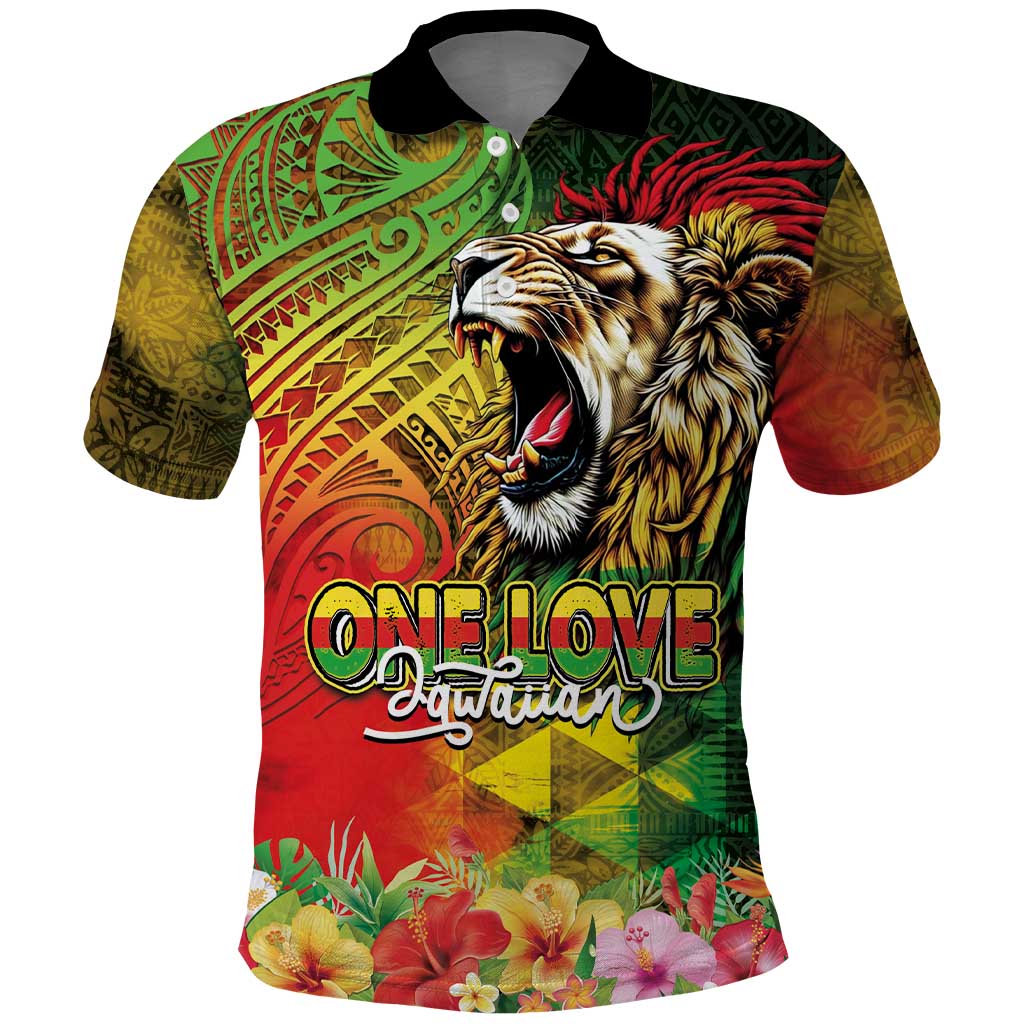 Hawaiian Reggae Polo Shirt - Jawaiian One Love Tribal Tattoos and Rastafari Lion LT03 Multicolor - Polynesian Pride