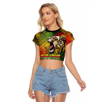 Hawaiian Reggae Raglan Cropped T Shirt Jawaiian One Love-Tribal Tatoos and Rastafari Lion LT03 Female Multicolor - Polynesian Pride