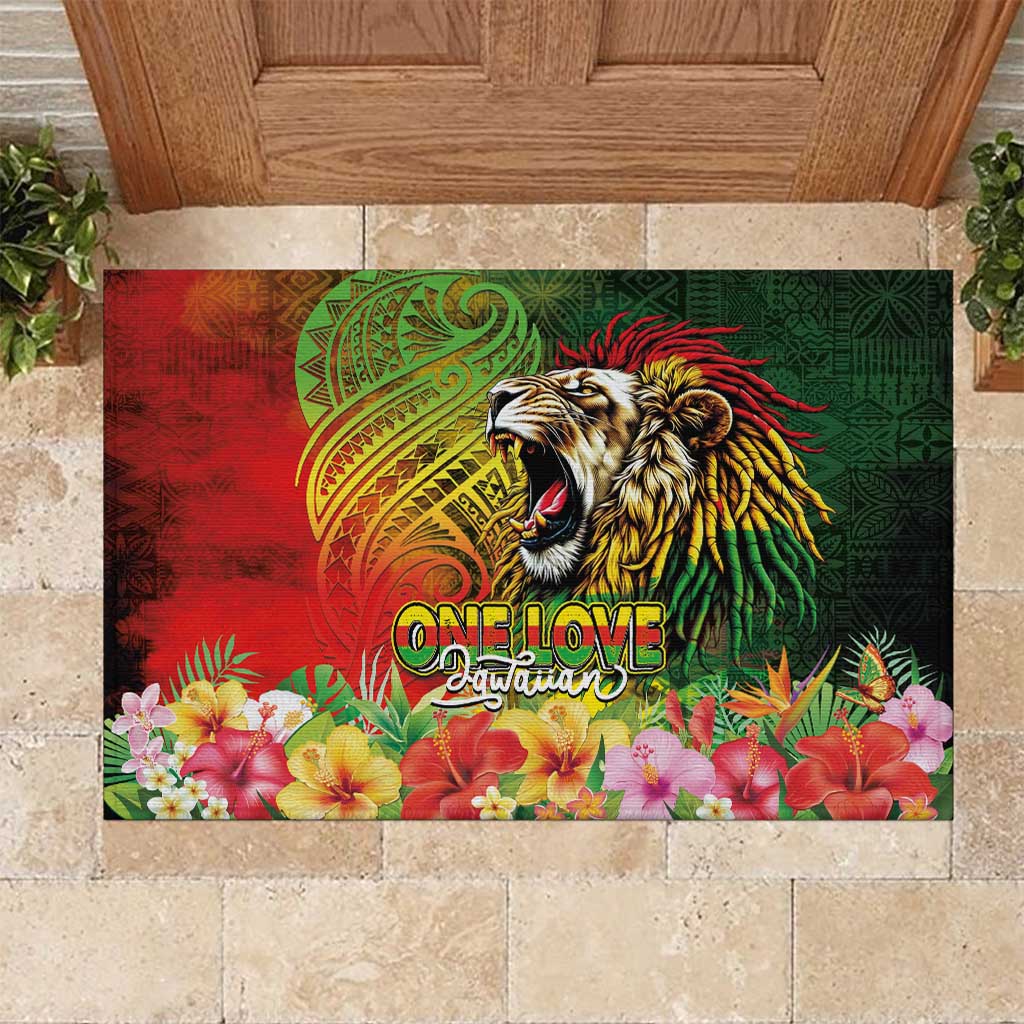 Hawaiian Reggae Rubber Doormat Jawaiian One Love-Tribal Tatoos and Rastafari Lion LT03 Multicolor - Polynesian Pride