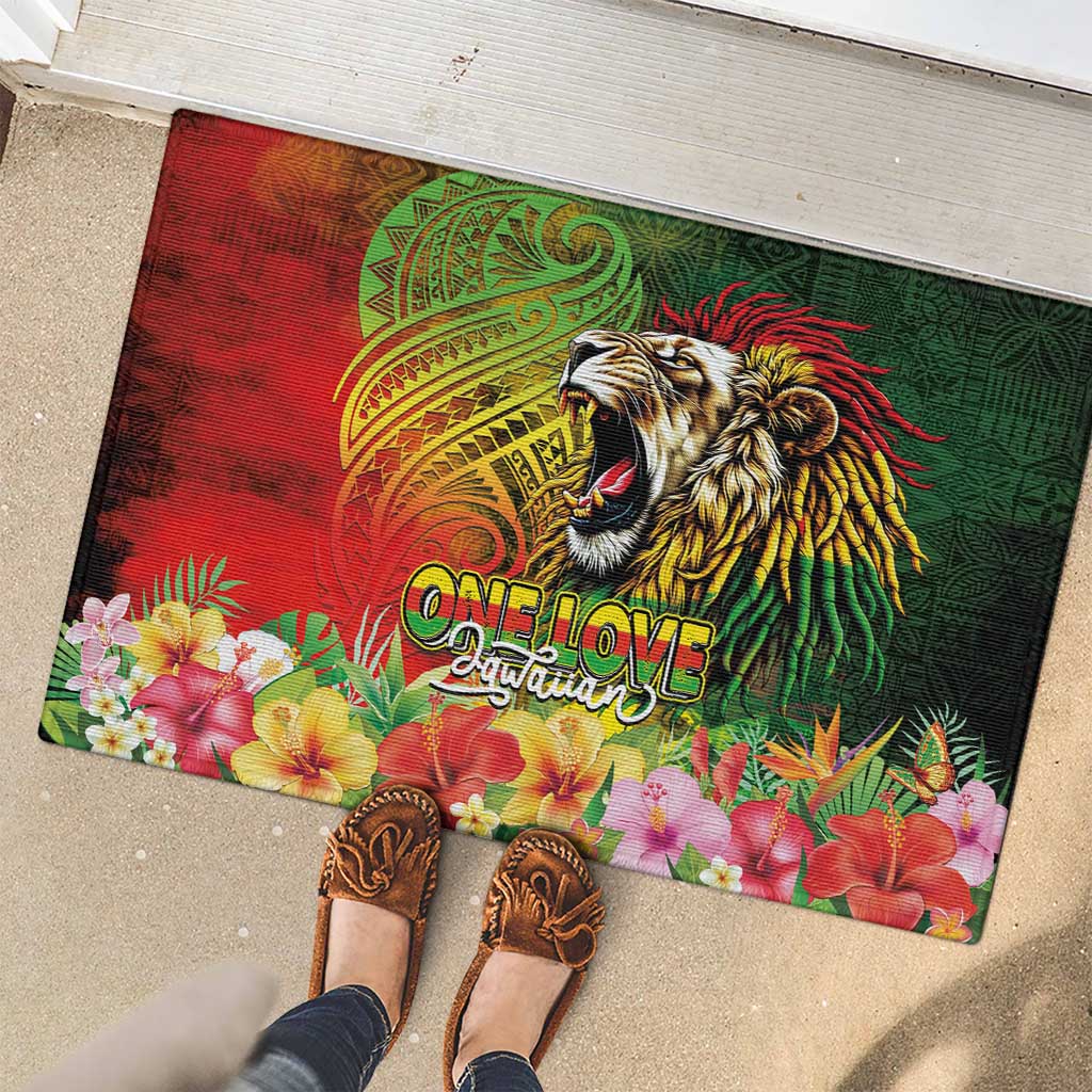 Hawaiian Reggae Rubber Doormat Jawaiian One Love-Tribal Tatoos and Rastafari Lion LT03 - Polynesian Pride