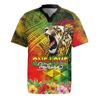 Hawaiian Reggae Rugby Jersey Jawaiian One Love-Tribal Tatoos and Rastafari Lion - Polynesian Pride