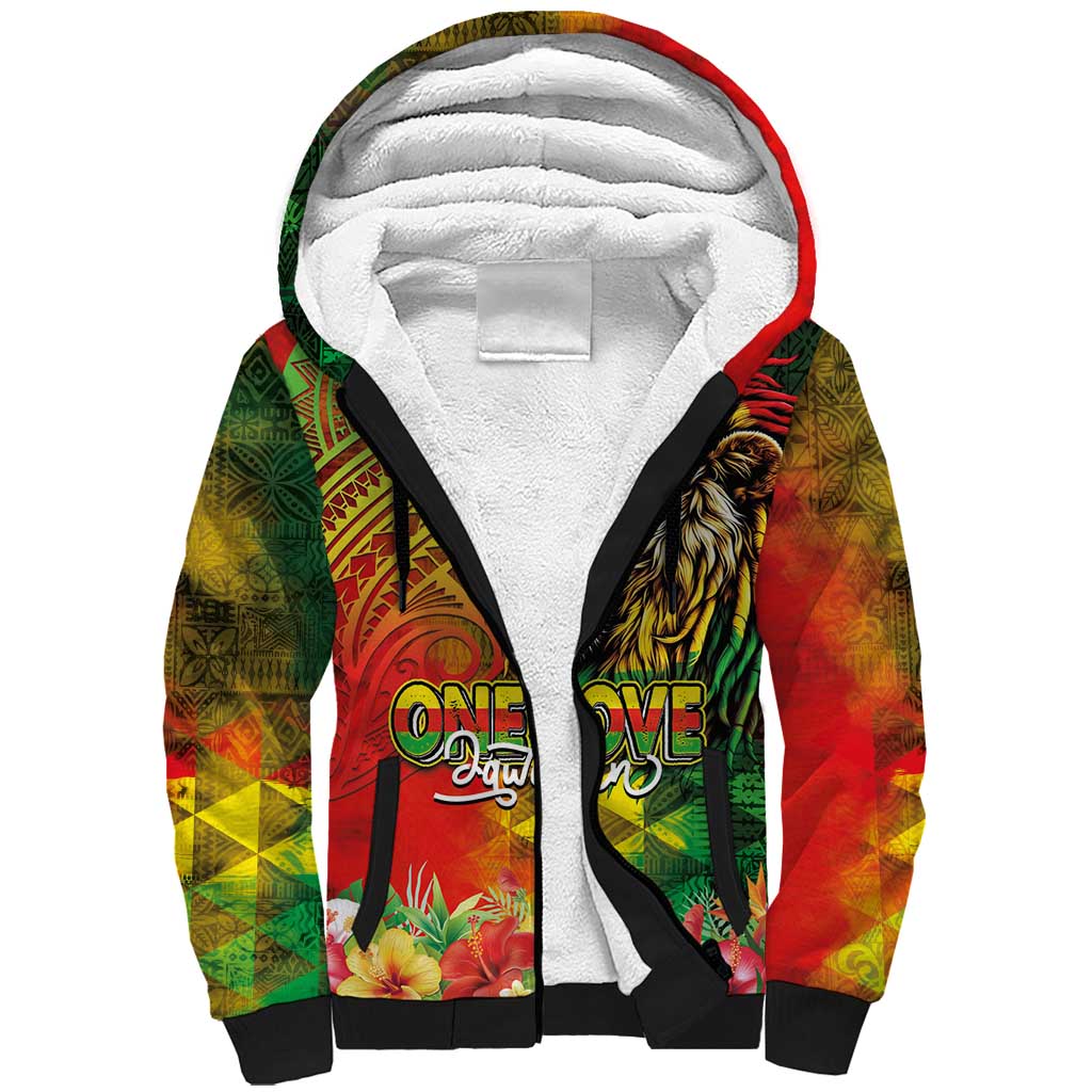Hawaiian Reggae Sherpa Hoodie Jawaiian One Love-Tribal Tatoos and Rastafari Lion LT03 Unisex Multicolor - Polynesian Pride