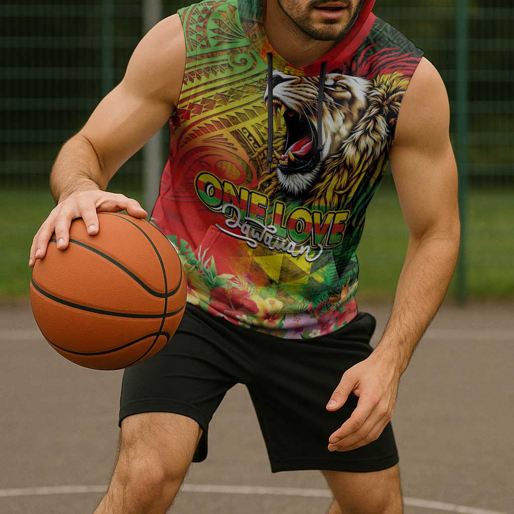 Hawaiian Reggae Sleeveless Hoodie Jawaiian One Love-Tribal Tatoos and Rastafari Lion LT03 - Polynesian Pride
