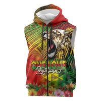 Hawaiian Reggae Sleeveless Zip Hoodie Jawaiian One Love-Tribal Tatoos and Rastafari Lion LT03 Multicolor - Polynesian Pride