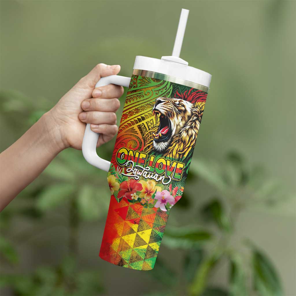 Hawaiian Reggae Tumbler With Handle Jawaiian One Love-Tribal Tatoos and Rastafari Lion LT03 - Polynesian Pride