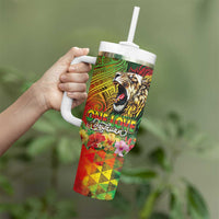 Hawaiian Reggae Tumbler With Handle Jawaiian One Love-Tribal Tatoos and Rastafari Lion LT03 - Polynesian Pride