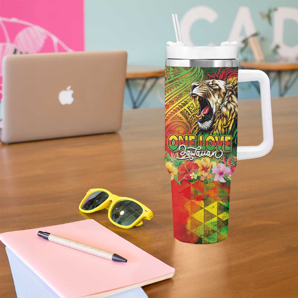 Hawaiian Reggae Tumbler With Handle Jawaiian One Love-Tribal Tatoos and Rastafari Lion LT03 - Polynesian Pride