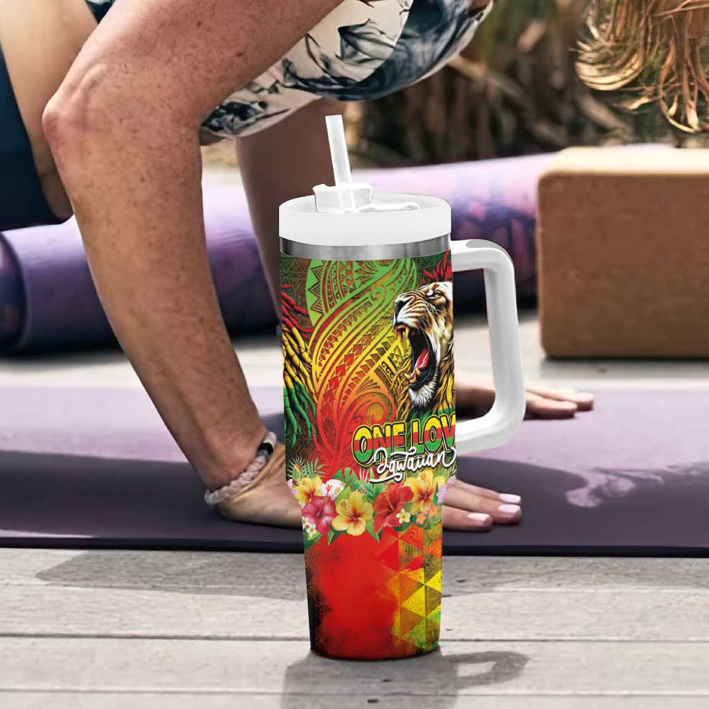 Hawaiian Reggae Tumbler With Handle Jawaiian One Love-Tribal Tatoos and Rastafari Lion LT03 - Polynesian Pride