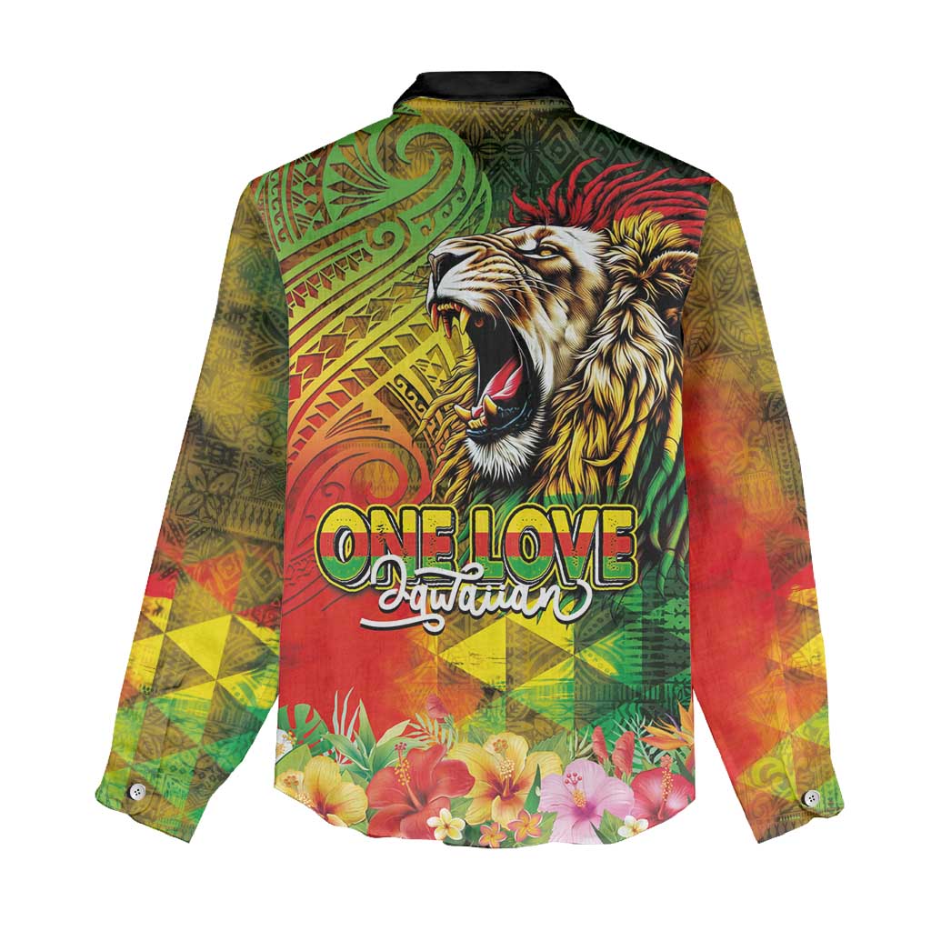 Hawaiian Reggae Women Casual Shirt Jawaiian One Love-Tribal Tatoos and Rastafari Lion LT03 - Polynesian Pride