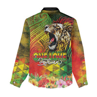 Hawaiian Reggae Women Casual Shirt Jawaiian One Love-Tribal Tatoos and Rastafari Lion LT03 - Polynesian Pride