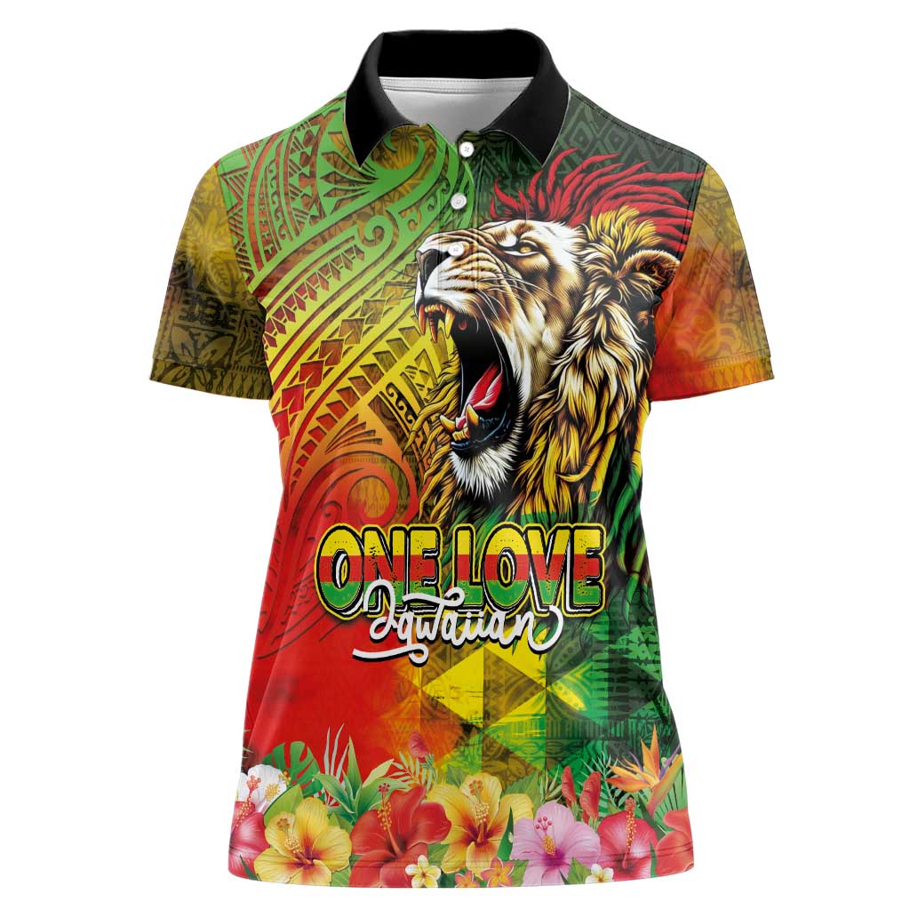 Hawaiian Reggae Women Polo Shirt Jawaiian One Love-Tribal Tatoos and Rastafari Lion LT03 Female Multicolor - Polynesian Pride