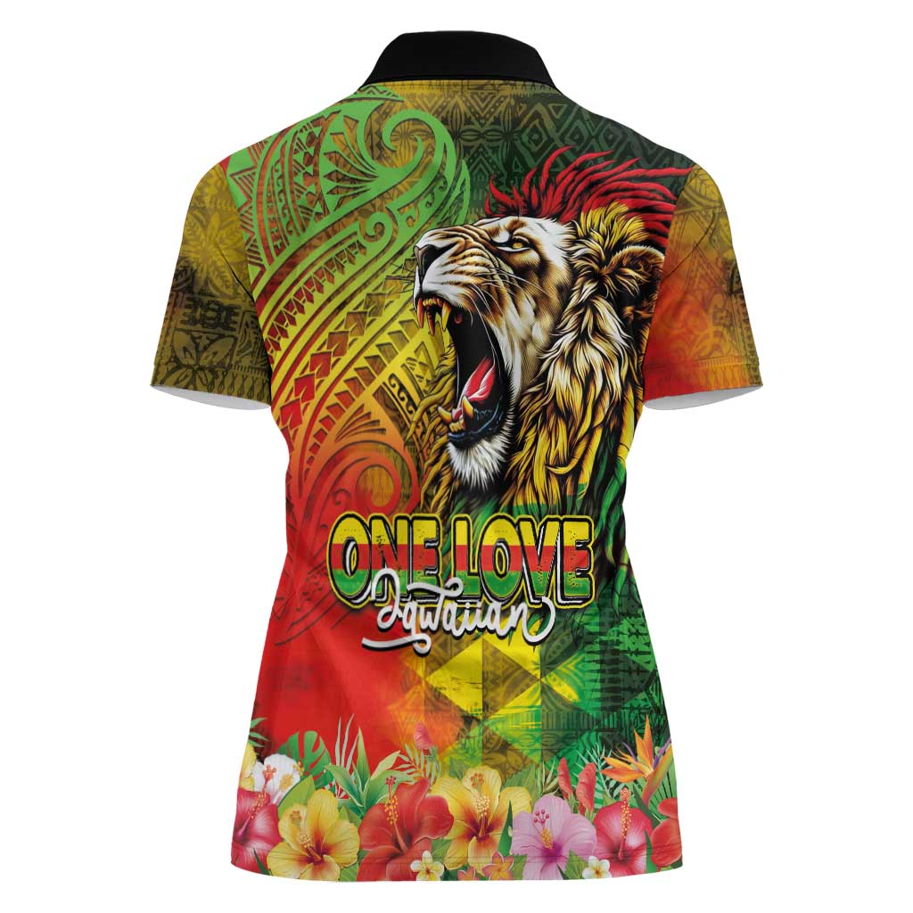 Hawaiian Reggae Women Polo Shirt Jawaiian One Love-Tribal Tatoos and Rastafari Lion LT03 - Polynesian Pride