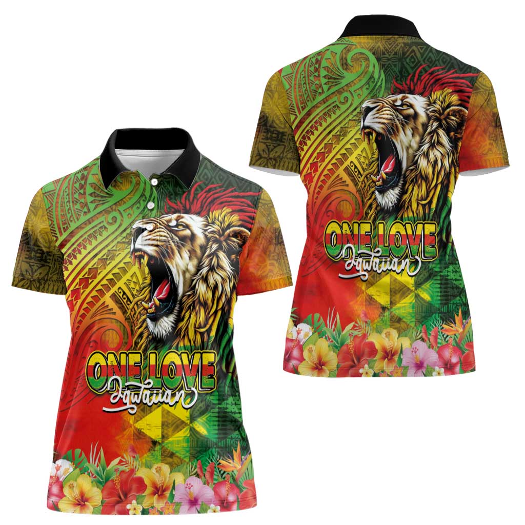 Hawaiian Reggae Women Polo Shirt Jawaiian One Love-Tribal Tatoos and Rastafari Lion LT03 - Polynesian Pride