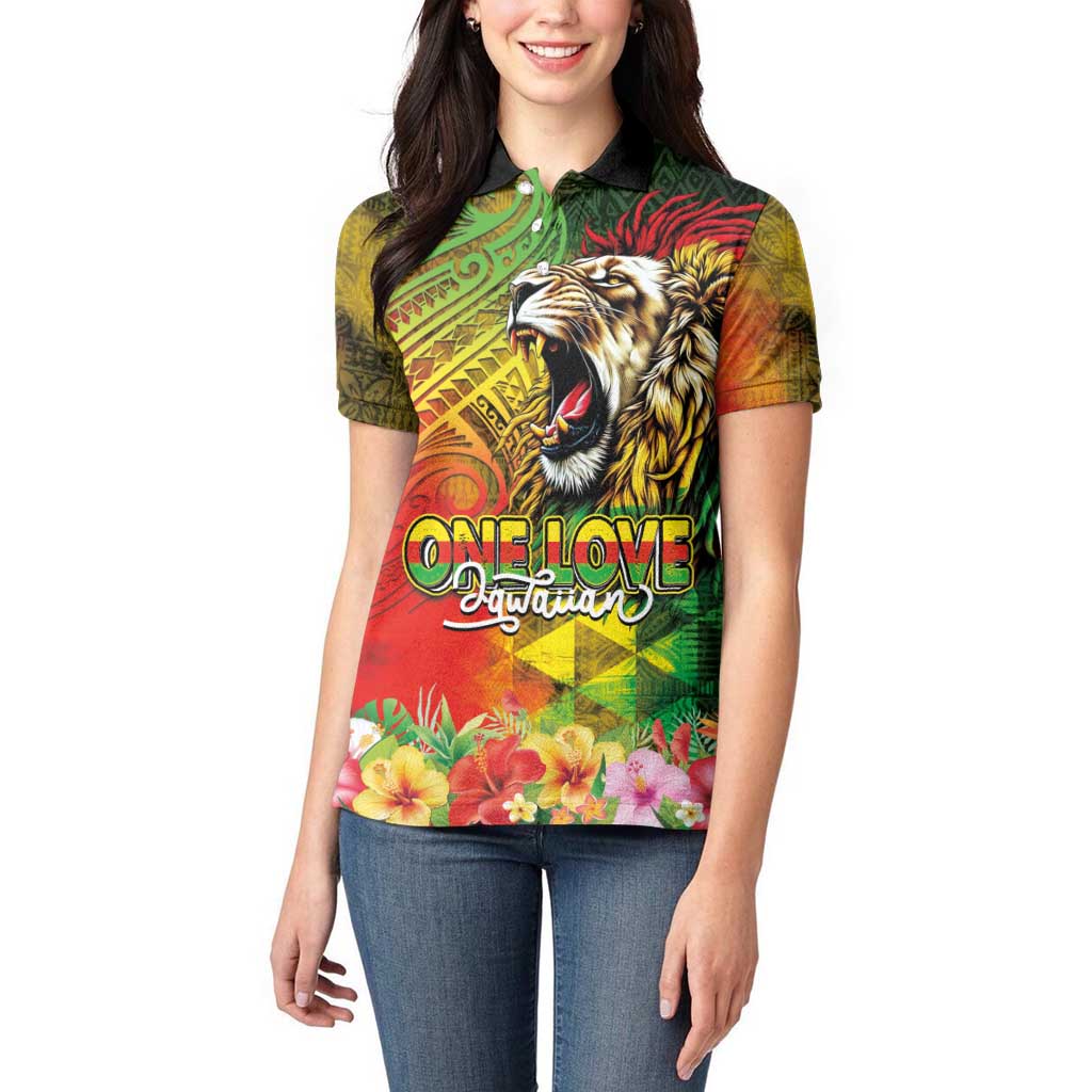 Hawaiian Reggae Women Polo Shirt Jawaiian One Love-Tribal Tatoos and Rastafari Lion LT03 - Polynesian Pride