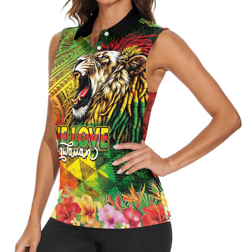 Hawaiian Reggae Women Sleeveless Polo Shirt Jawaiian One Love-Tribal Tatoos and Rastafari Lion LT03 - Polynesian Pride