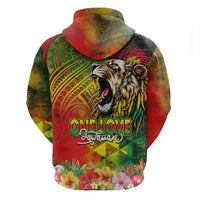 Hawaiian Reggae Zip Hoodie Jawaiian One Love-Tribal Tatoos and Rastafari Lion LT03 - Polynesian Pride