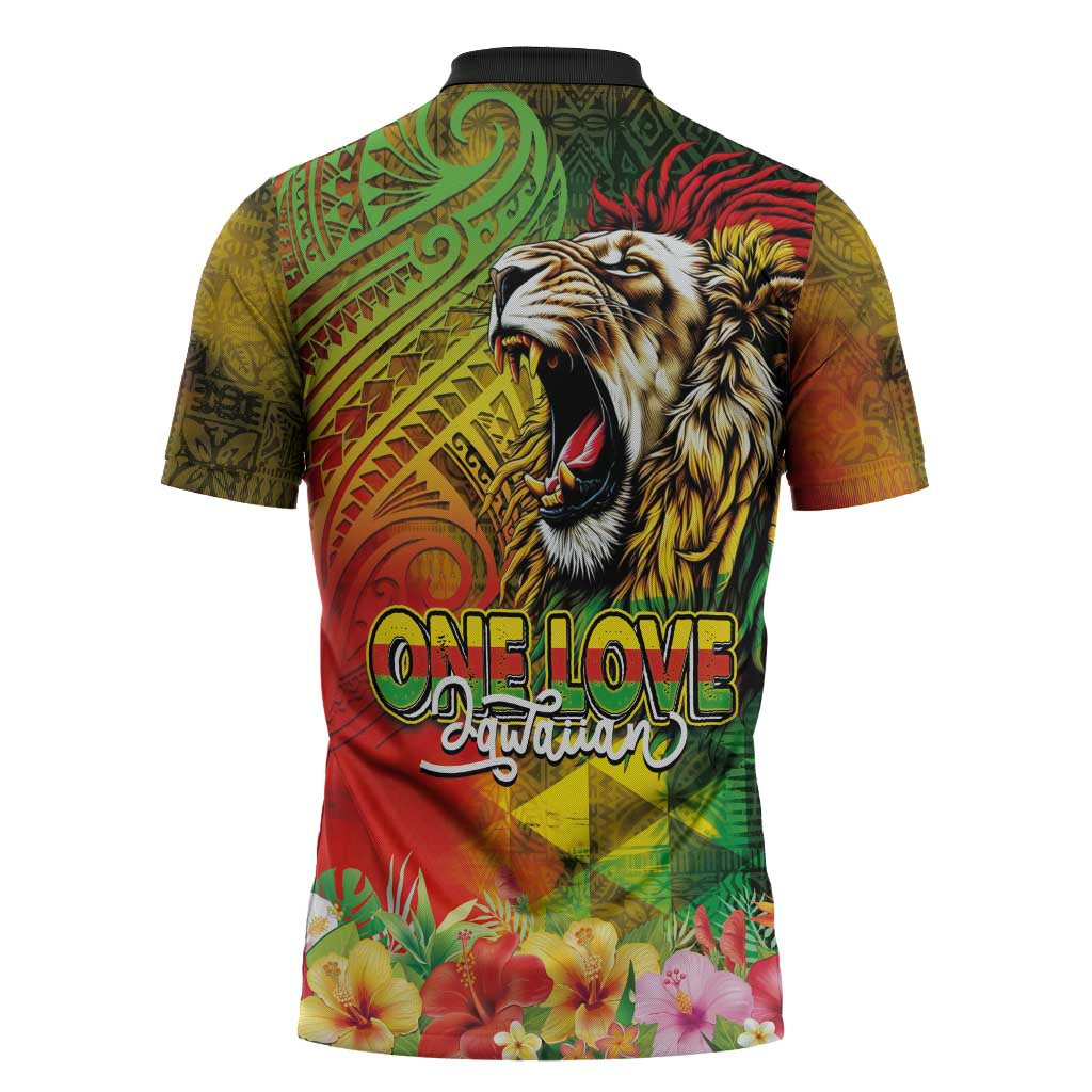 Hawaiian Reggae Zipper Polo Shirt Jawaiian One Love-Tribal Tatoos and Rastafari Lion LT03 - Polynesian Pride