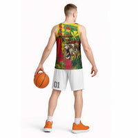 Hawaiian Reggae Basketball Jersey Kakau Art Motifs with Ohia Lehua and Rastafari Lion LT03 - Polynesian Pride