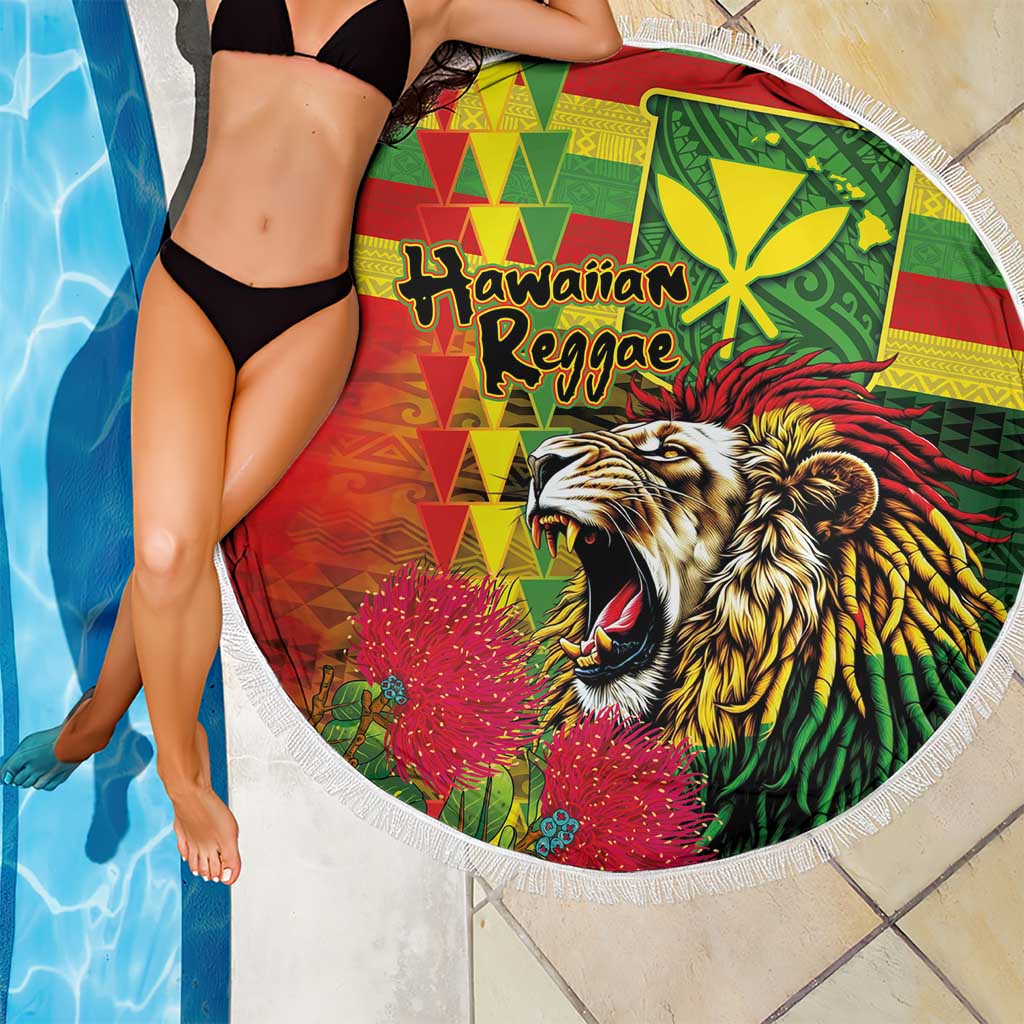 Hawaiian Reggae Beach Blanket Kakau Art Motifs with Ohia Lehua and Rastafari Lion LT03 - Polynesian Pride