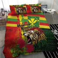 Hawaiian Reggae Bedding Set Kakau Art Motifs with Ohia Lehua and Rastafari Lion LT03 - Polynesian Pride