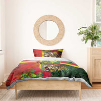 Hawaiian Reggae Bedding Set Kakau Art Motifs with Ohia Lehua and Rastafari Lion LT03 - Polynesian Pride