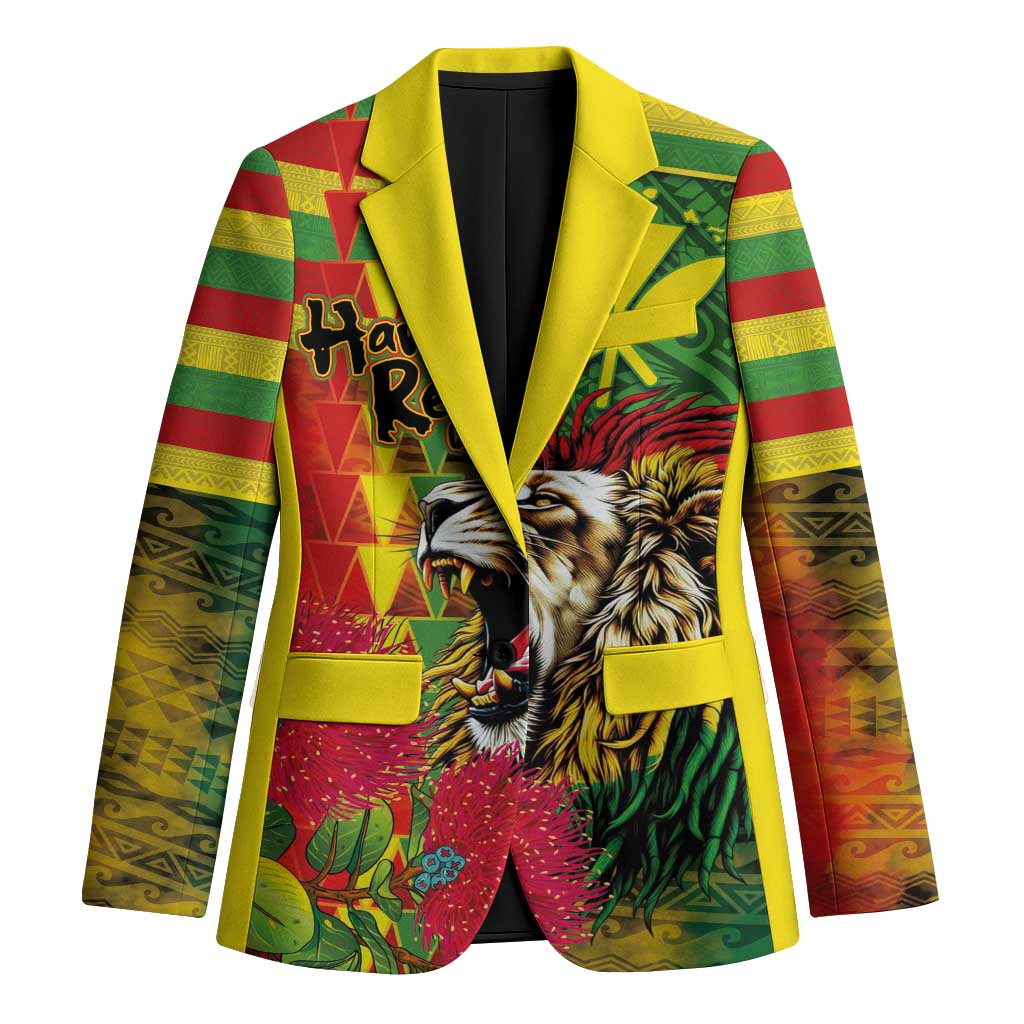 Hawaiian Reggae Blazer Kakau Art Motifs with Ohia Lehua and Rastafari Lion - Polynesian Pride