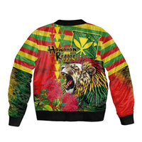 Hawaiian Reggae Bomber Jacket Kakau Art Motifs with Ohia Lehua and Rastafari Lion - Polynesian Pride