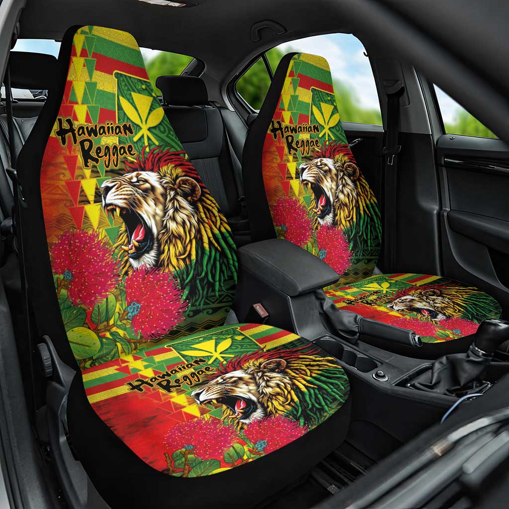 Hawaiian Reggae Car Seat Cover Kakau Art Motifs with Ohia Lehua and Rastafari Lion LT03 One Size Multicolor - Polynesian Pride