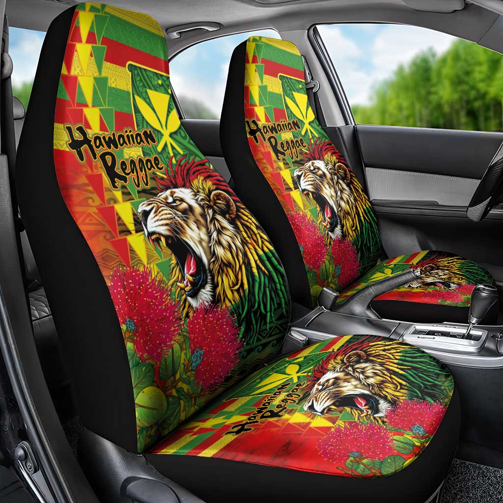 Hawaiian Reggae Car Seat Cover Kakau Art Motifs with Ohia Lehua and Rastafari Lion LT03 - Polynesian Pride