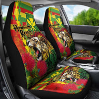 Hawaiian Reggae Car Seat Cover Kakau Art Motifs with Ohia Lehua and Rastafari Lion LT03 - Polynesian Pride
