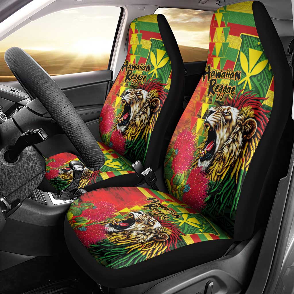 Hawaiian Reggae Car Seat Cover Kakau Art Motifs with Ohia Lehua and Rastafari Lion LT03 - Polynesian Pride