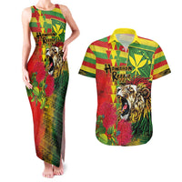 Hawaiian Reggae Couples Matching Tank Maxi Dress and Hawaiian Shirt Kakau Art Motifs with Ohia Lehua and Rastafari Lion LT03 Multicolor - Polynesian Pride