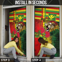 Hawaiian Reggae Door Cover Kakau Art Motifs with Ohia Lehua and Rastafari Lion - Polynesian Pride