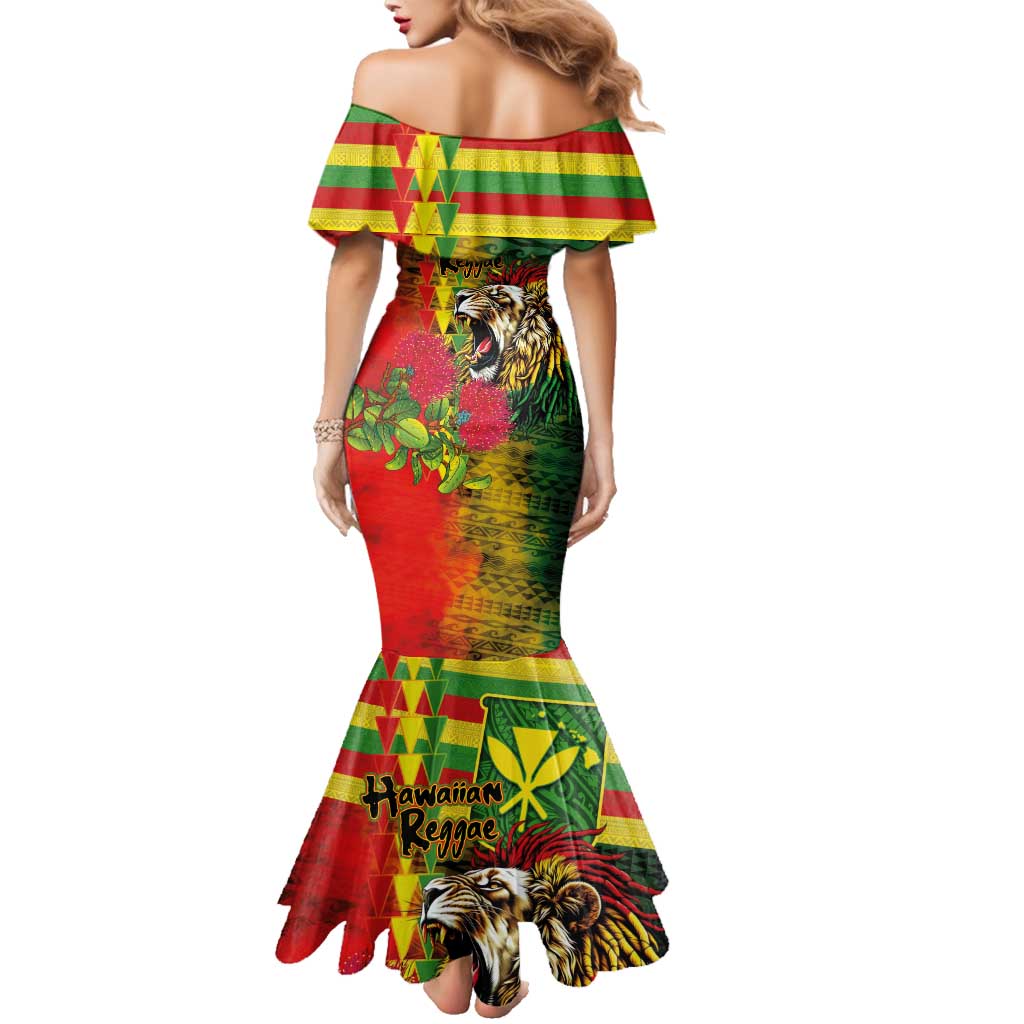 Hawaiian Reggae Family Matching Mermaid Dress and Hawaiian Shirt Kakau Art Motifs with Ohia Lehua and Rastafari Lion LT03 - Polynesian Pride