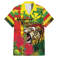 Hawaiian Reggae Family Matching Off The Shoulder Long Sleeve Dress and Hawaiian Shirt Kakau Art Motifs with Ohia Lehua and Rastafari Lion LT03 Dad's Shirt - Short Sleeve Multicolor - Polynesian Pride