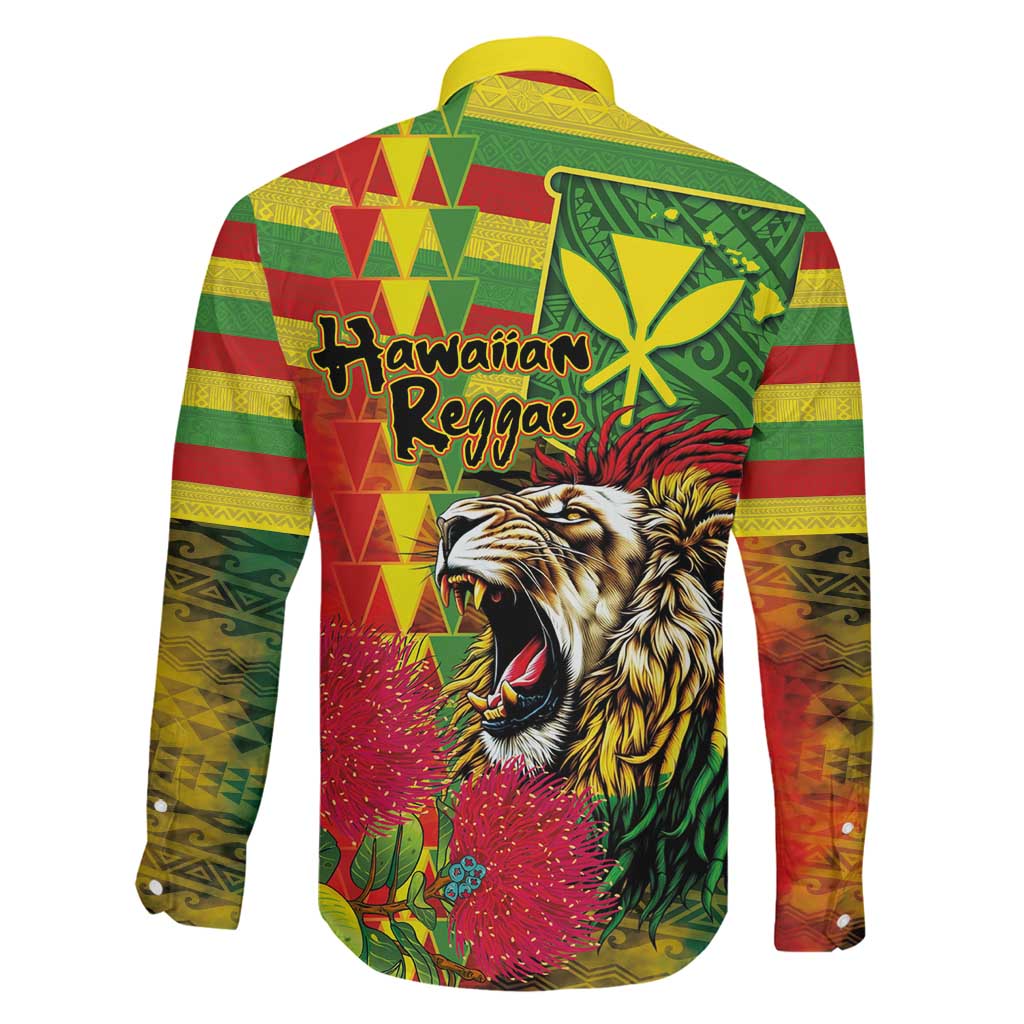 Hawaiian Reggae Family Matching Off The Shoulder Long Sleeve Dress and Hawaiian Shirt Kakau Art Motifs with Ohia Lehua and Rastafari Lion LT03 - Polynesian Pride