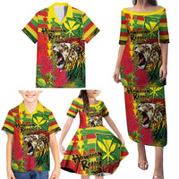 Hawaiian Reggae Family Matching Puletasi and Hawaiian Shirt Kakau Art Motifs with Ohia Lehua and Rastafari Lion LT03 - Polynesian Pride