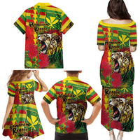 Hawaiian Reggae Family Matching Puletasi and Hawaiian Shirt Kakau Art Motifs with Ohia Lehua and Rastafari Lion LT03 - Polynesian Pride