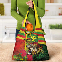 Hawaiian Reggae Grocery Bag Kakau Art Motifs with Ohia Lehua and Rastafari Lion LT03 - Polynesian Pride