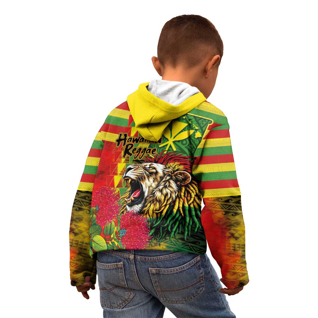 Hawaiian Reggae Kid Hoodie Kakau Art Motifs with Ohia Lehua and Rastafari Lion LT03 - Polynesian Pride