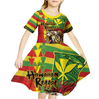 Hawaiian Reggae Kid Short Sleeve Dress Kakau Art Motifs with Ohia Lehua and Rastafari Lion LT03 - Polynesian Pride