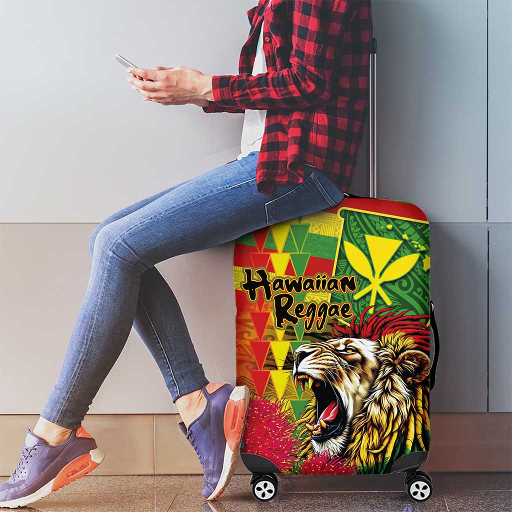 Hawaiian Reggae Luggage Cover Kakau Art Motifs with Ohia Lehua and Rastafari Lion LT03 - Polynesian Pride