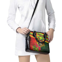 Hawaiian Reggae Shoulder Handbag Kakau Art Motifs with Ohia Lehua and Rastafari Lion - Polynesian Pride