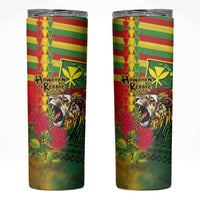 Hawaiian Reggae Skinny Tumbler Kakau Art Motifs with Ohia Lehua and Rastafari Lion LT03 Multicolor - Polynesian Pride