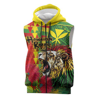 Hawaiian Reggae Sleeveless Zip Hoodie Kakau Art Motifs with Ohia Lehua and Rastafari Lion LT03 Multicolor - Polynesian Pride