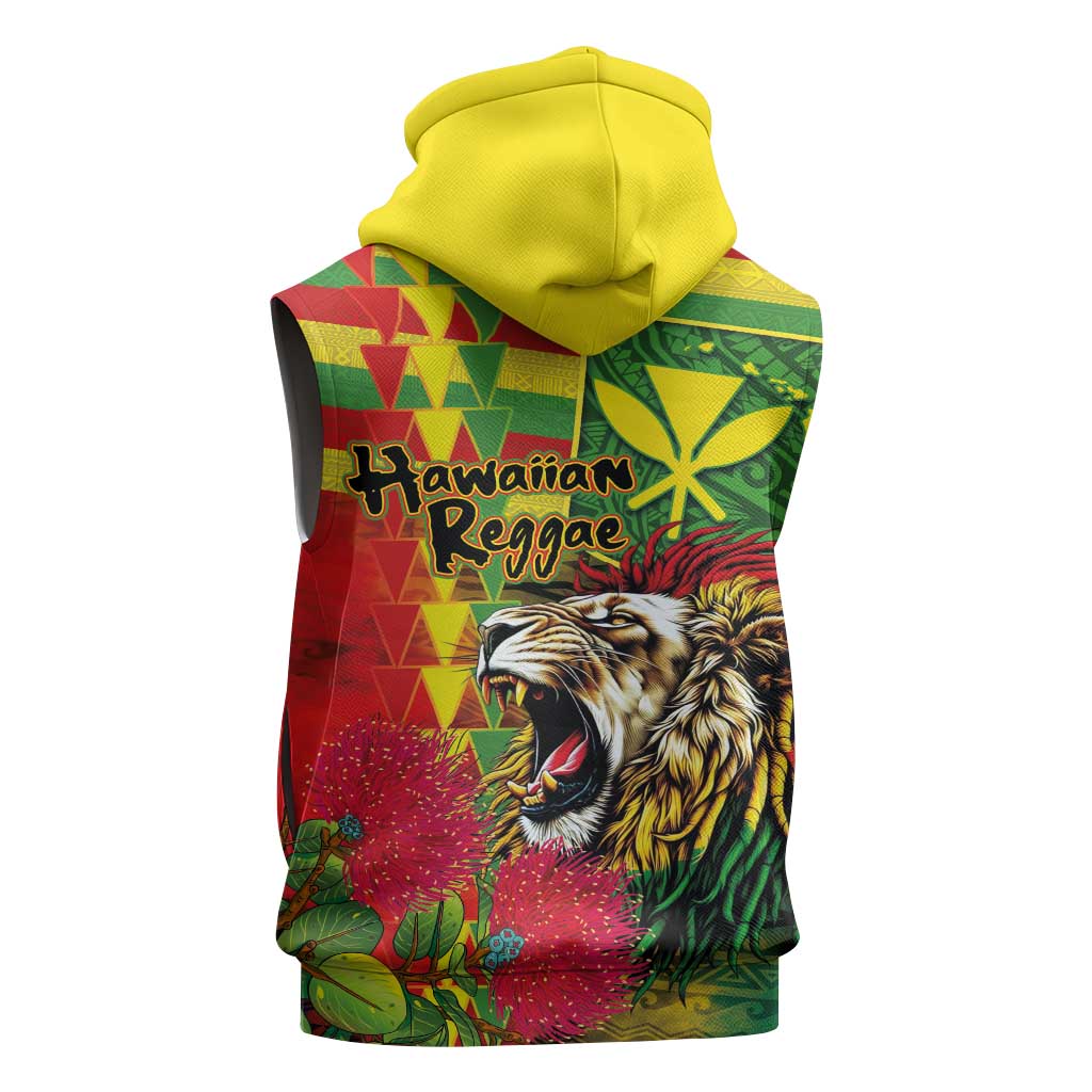 Hawaiian Reggae Sleeveless Zip Hoodie Kakau Art Motifs with Ohia Lehua and Rastafari Lion LT03 - Polynesian Pride