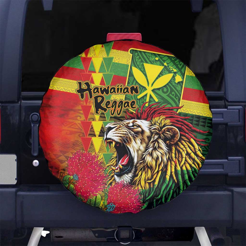 Hawaiian Reggae Spare Tire Cover Kakau Art Motifs with Ohia Lehua and Rastafari Lion LT03 No hole Multicolor - Polynesian Pride