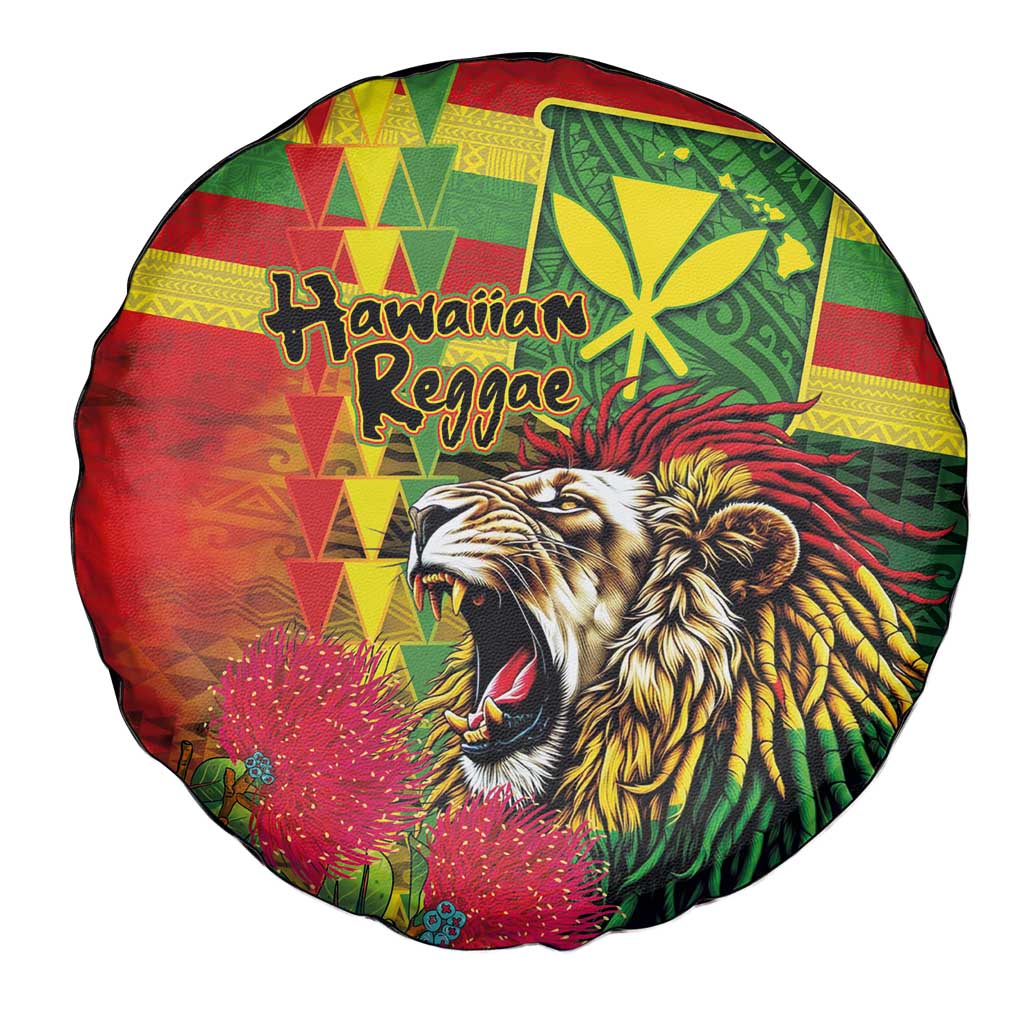 Hawaiian Reggae Spare Tire Cover Kakau Art Motifs with Ohia Lehua and Rastafari Lion LT03 - Polynesian Pride